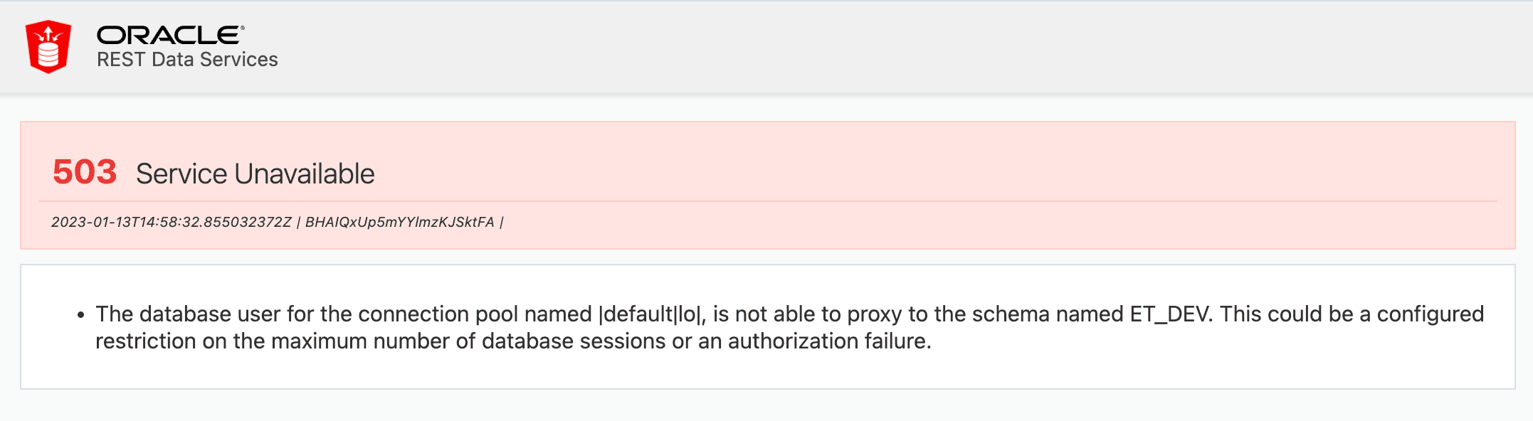 Fix for ORDS connection pool named |default|lo| is not able to proxy to the schema